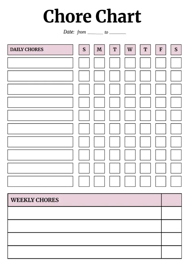 Chore Chart Template — free Google Docs template