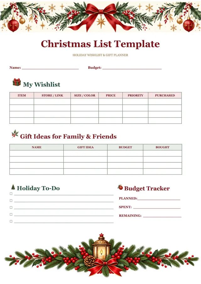 Christmas List Template — free Google Docs template