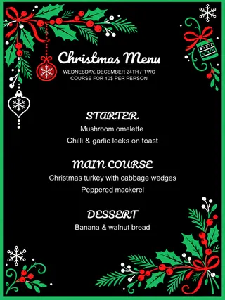 Christmas Menu Template — free Google Docs template