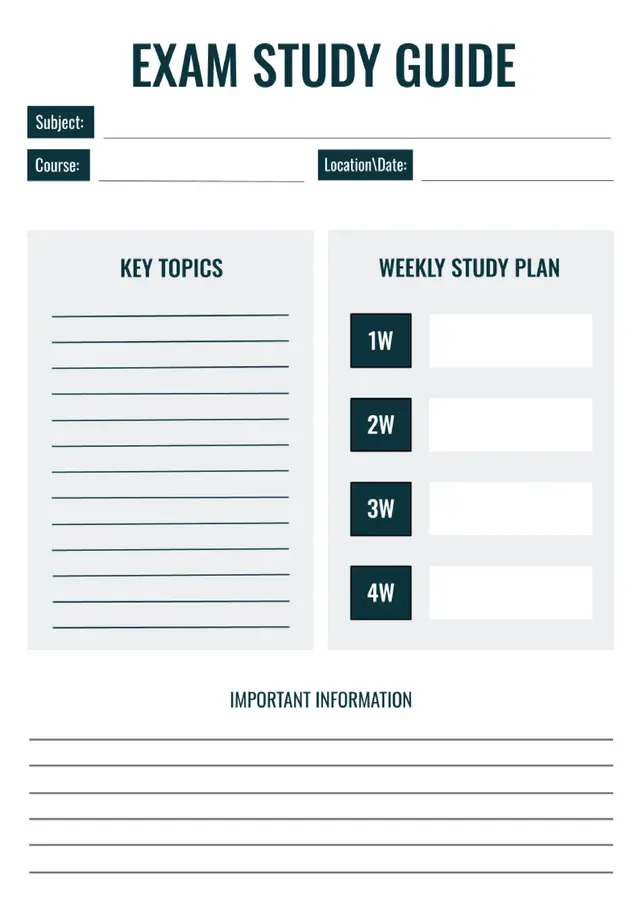 Exam Study Guide Template — free Google Docs template