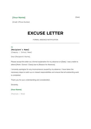 Excuse Letter — free Google Docs template