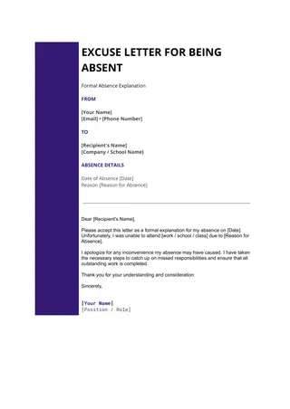 Excuse Letter for Being Absent — free Google Docs template
