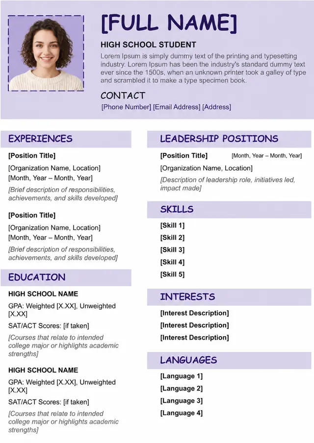 High School Student Resume Template — free Google Docs template