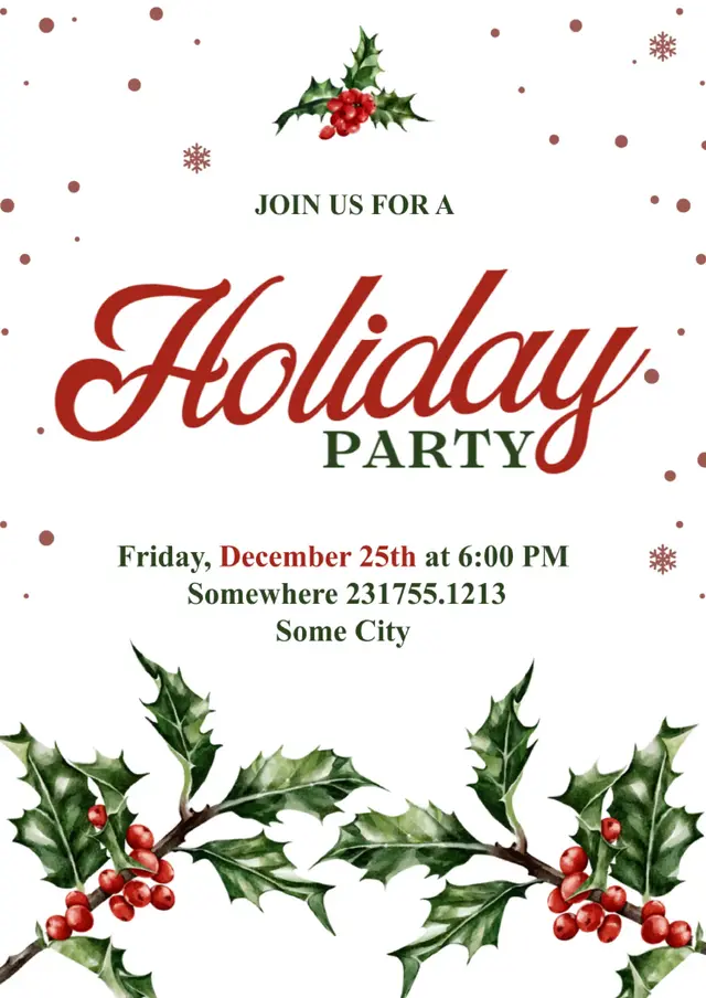 Holiday Party Invitation — free Google Docs template