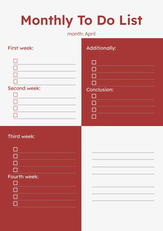 Monthly To Do List Template — free Google Docs template