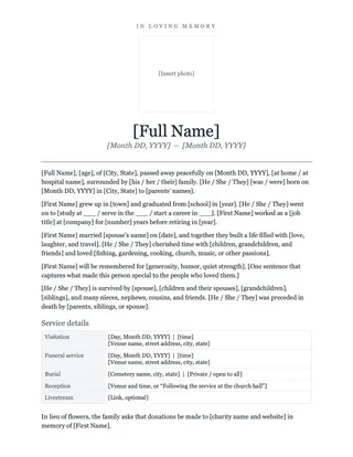Obituary Template — free Google Docs template