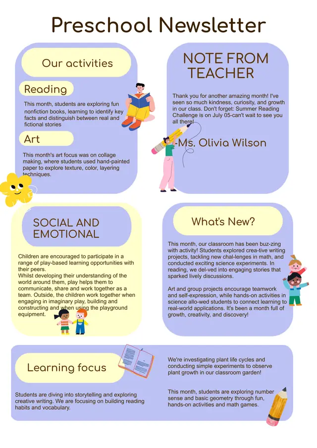 Preschool Newsletter Template — free Google Docs template