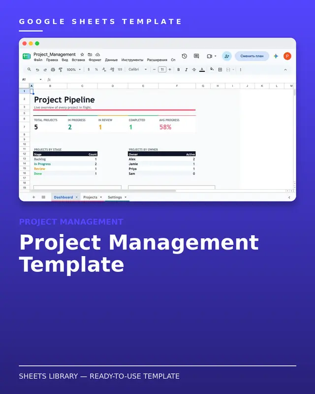 Project Management Template — free Google Sheets template