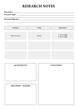Research Notes Template — free Google Docs template