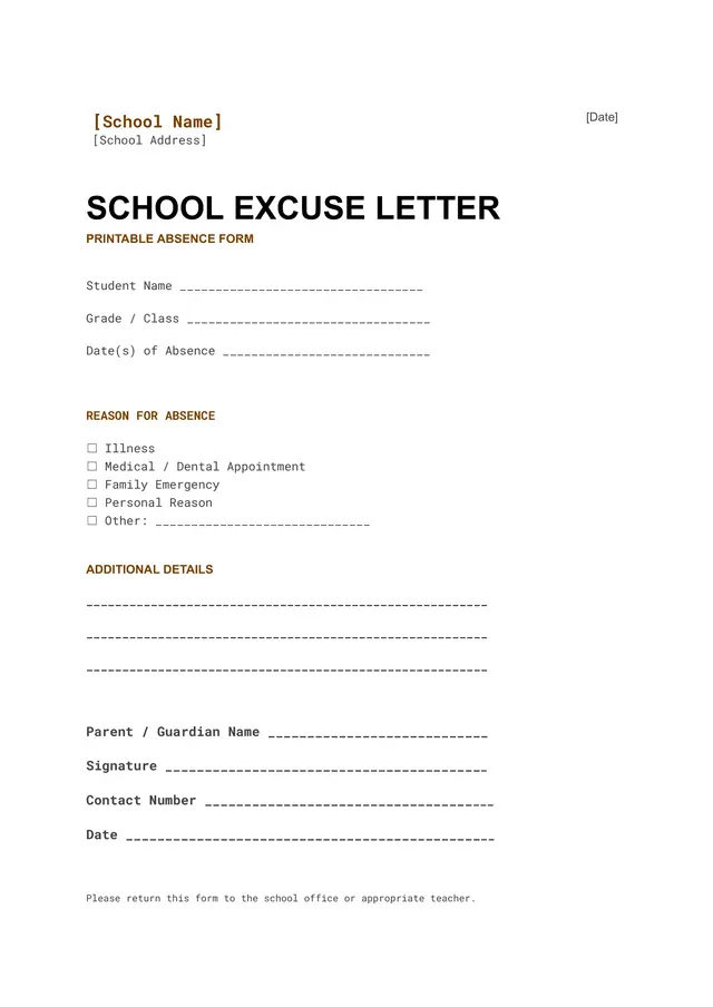 Student Excuse Letter — free Google Docs template