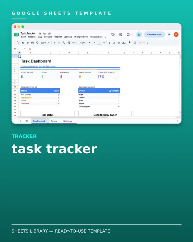 Task Tracker Template — free Google Sheets template