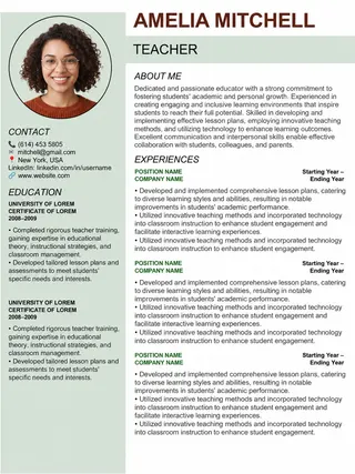 Teacher Resume Template — free Google Docs template