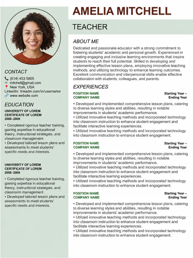 Teacher Resume Template — free Google Docs template