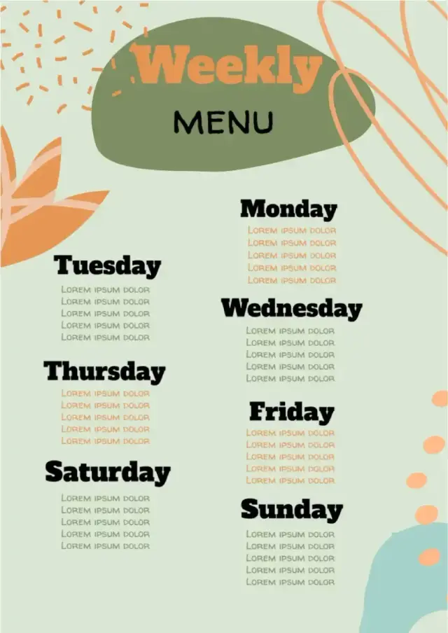 Menu Weekly Template — free Google Docs template