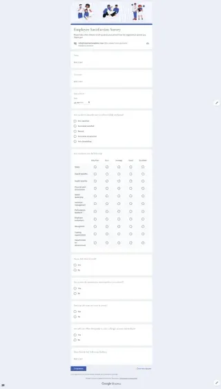 Employee Satisfaction Survey Template — free Google Forms template