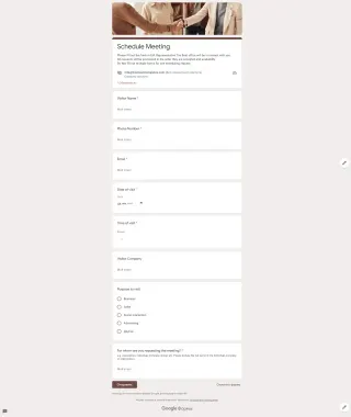 Schedule Meeting Template — free Google Forms template