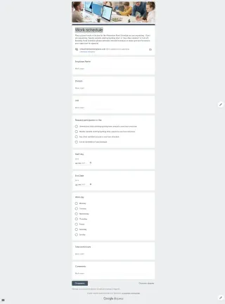 Work Schedule Template — free Google Forms template