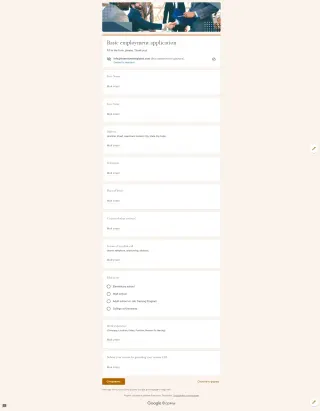 Basic Employment Application Template — free Google Forms template