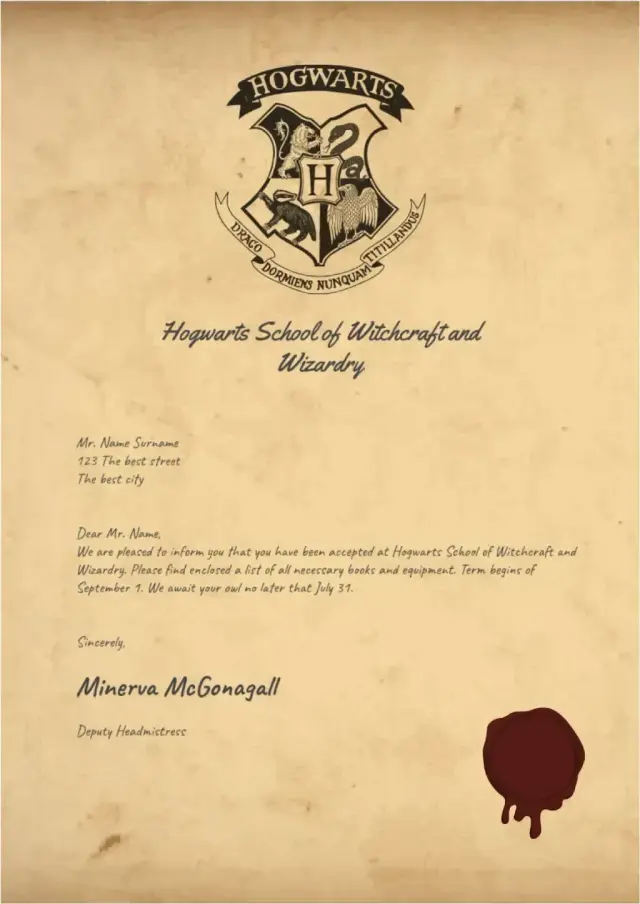 Hogwarts Acceptance Letter Template — free Google Docs template