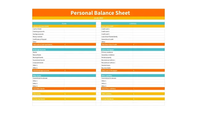 Personal balance Sheet Template — free Google Sheets template