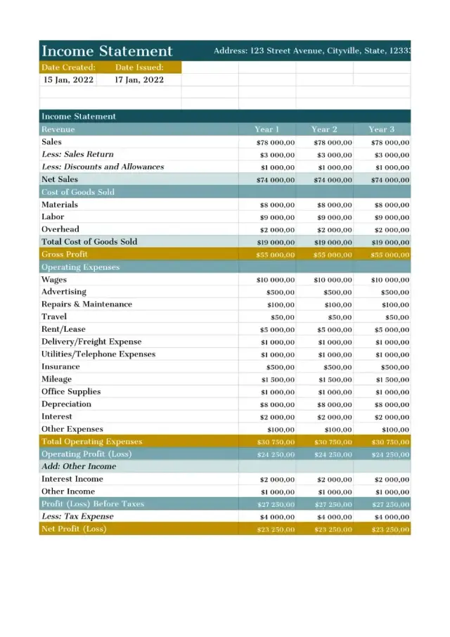 Income Statement Template — free Google Sheets template