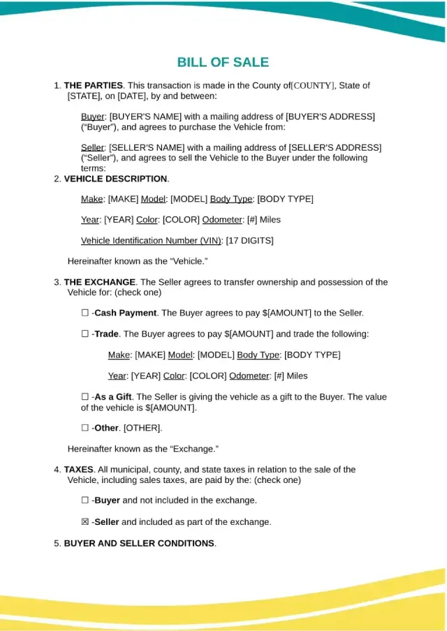 Bill Of Sale Template — free Google Docs template
