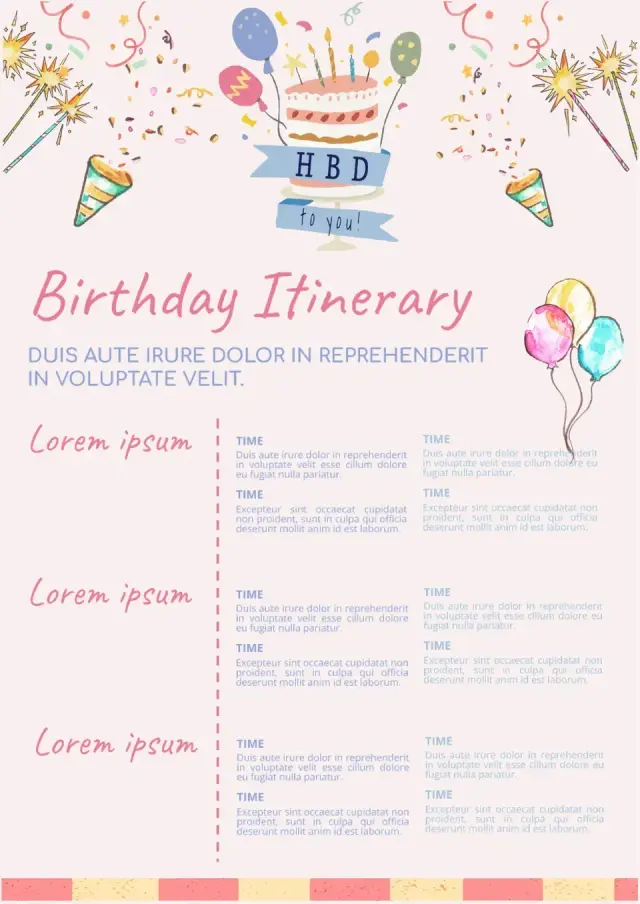 Birthday Itinerary Template — free Google Docs template