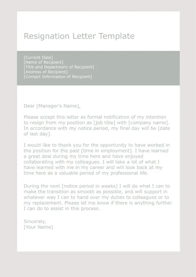 Resignation Letter Template — free Google Docs template