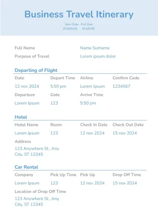 Business Travel Itinerary Template — free Google Docs template