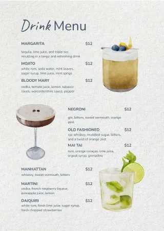 Drink Menu Template — free Google Docs template