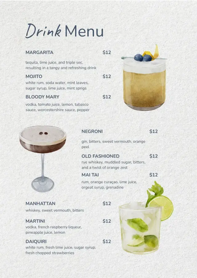 Drink Menu Template — free Google Docs template