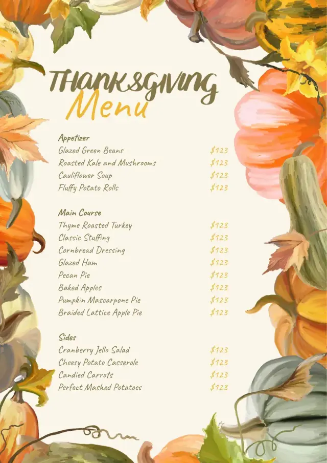 Thanksgiving Menu Template — free Google Docs template