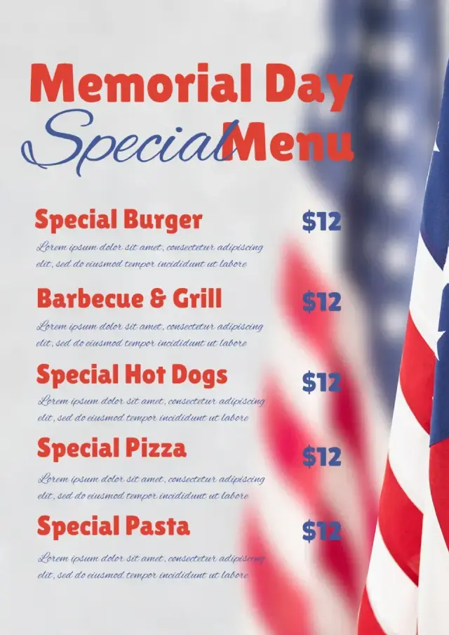 Memorial Day Menu Template — free Google Docs template