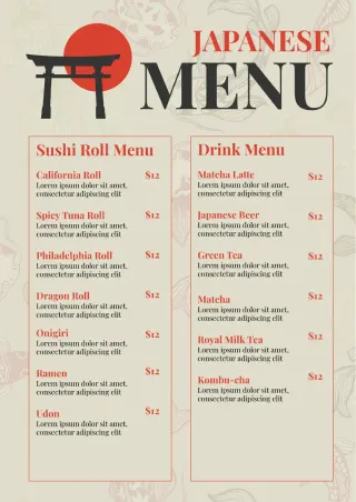 Japanese Menu Template — free Google Docs template